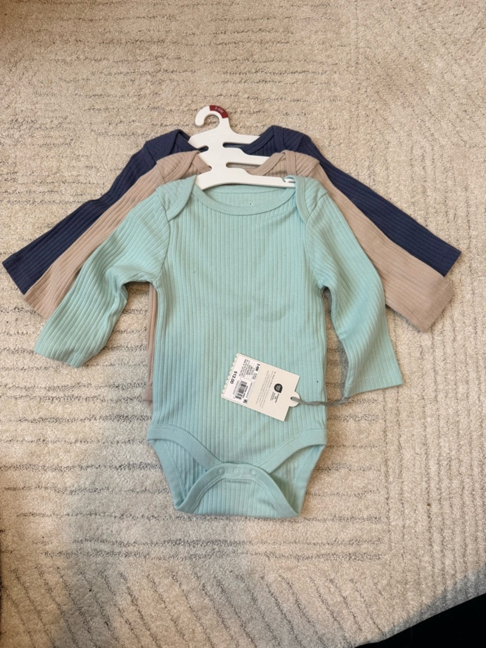 cloud island Ribbed Long-Sleeve One-Piece Bodysuits - Mint, Taupe, Navy